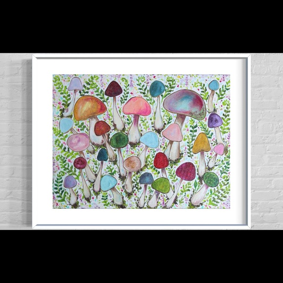 Retro Mushroom Garden Giclée Fine Art Print of Original Oil Painting Boho Decor - Picture 10 of 12